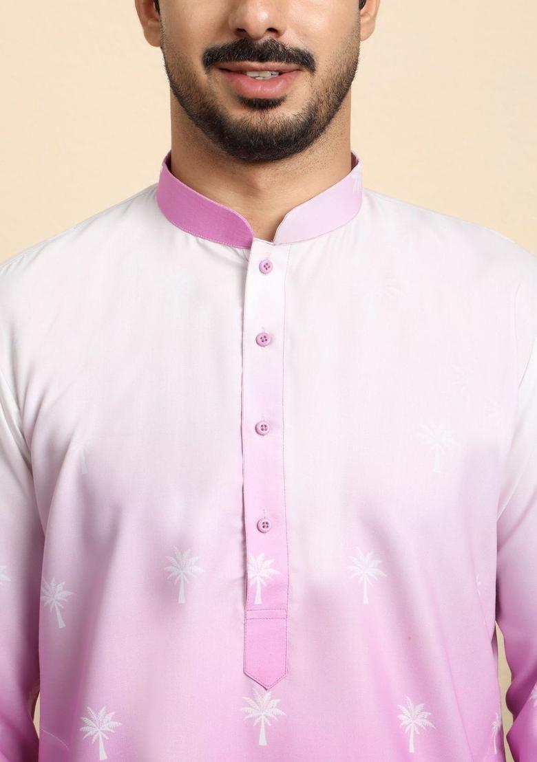 Pink Dyed Cotton Kurta Set For Men - Indya