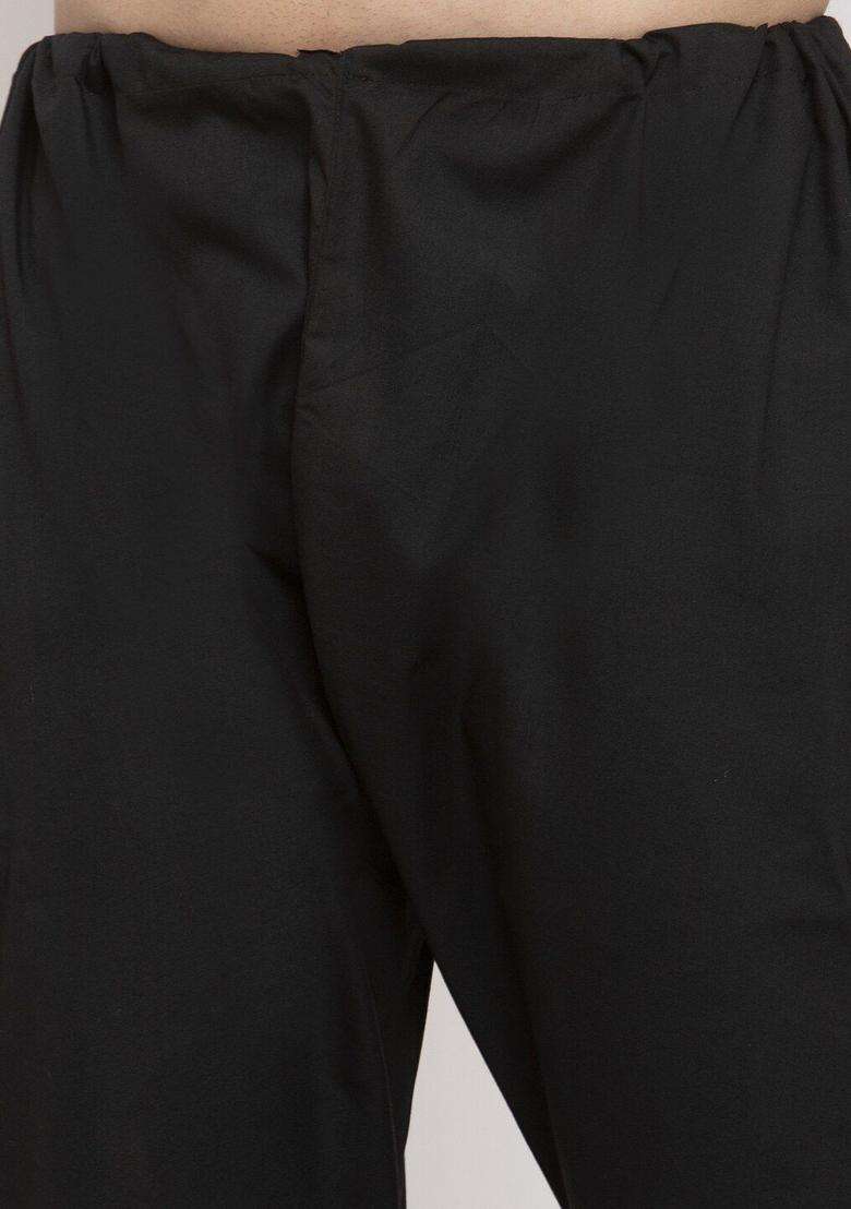 Black Woven Design Cotton Kurta Set For Men - Indya