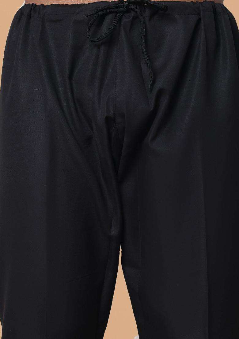Black Solid Velvet Kurta Set For Men - Indya