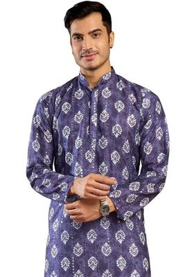 Purple Printed Cotton Kurta Set For Men