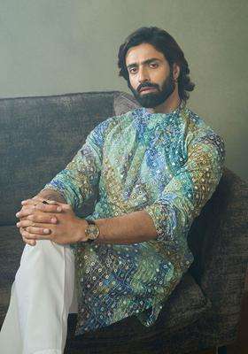 Multi Printed Silk Kurta Set For Men