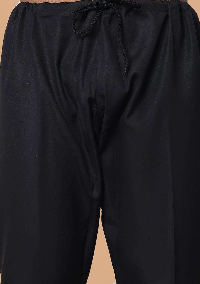Black Solid Velvet Kurta Set For Men - Indya