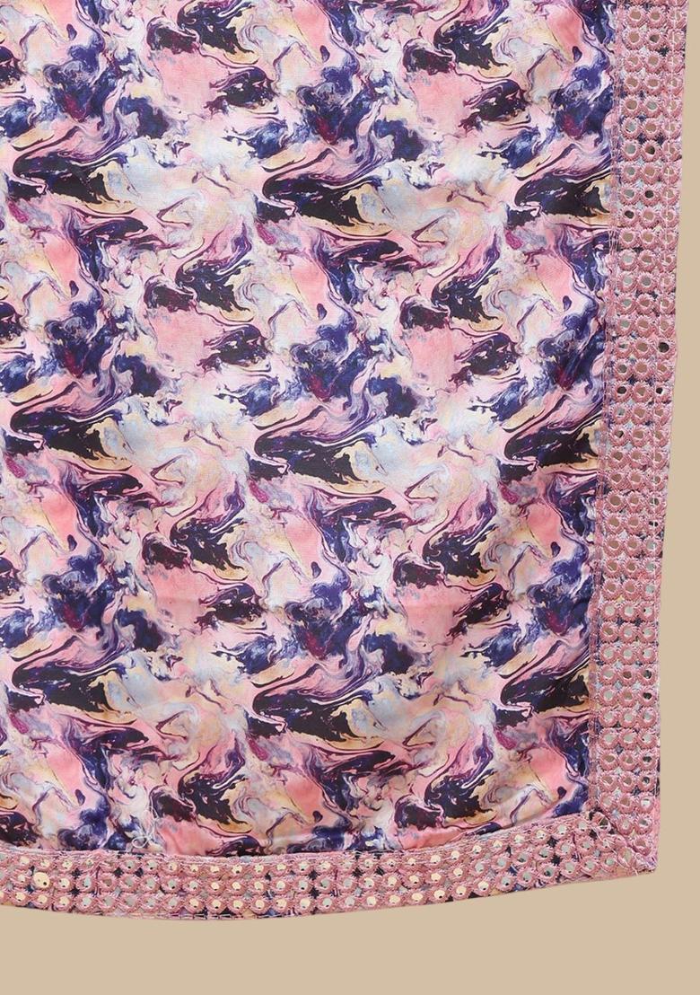 Purple Printed Silk Kurta Set For Men - Indya