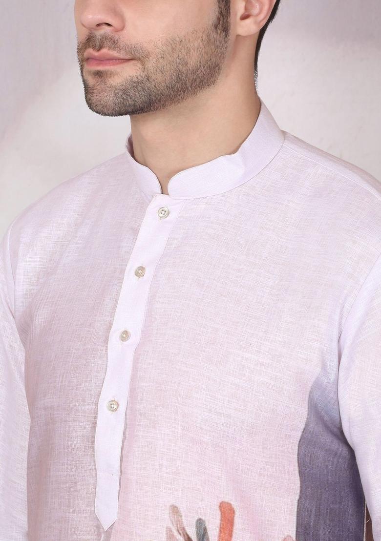 Purple Printed Cotton Kurta Set For Men - Indya