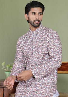Brown Printed Cotton Kurta Set For Men