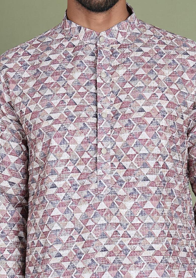 Brown Printed Cotton Kurta Set For Men - Indya