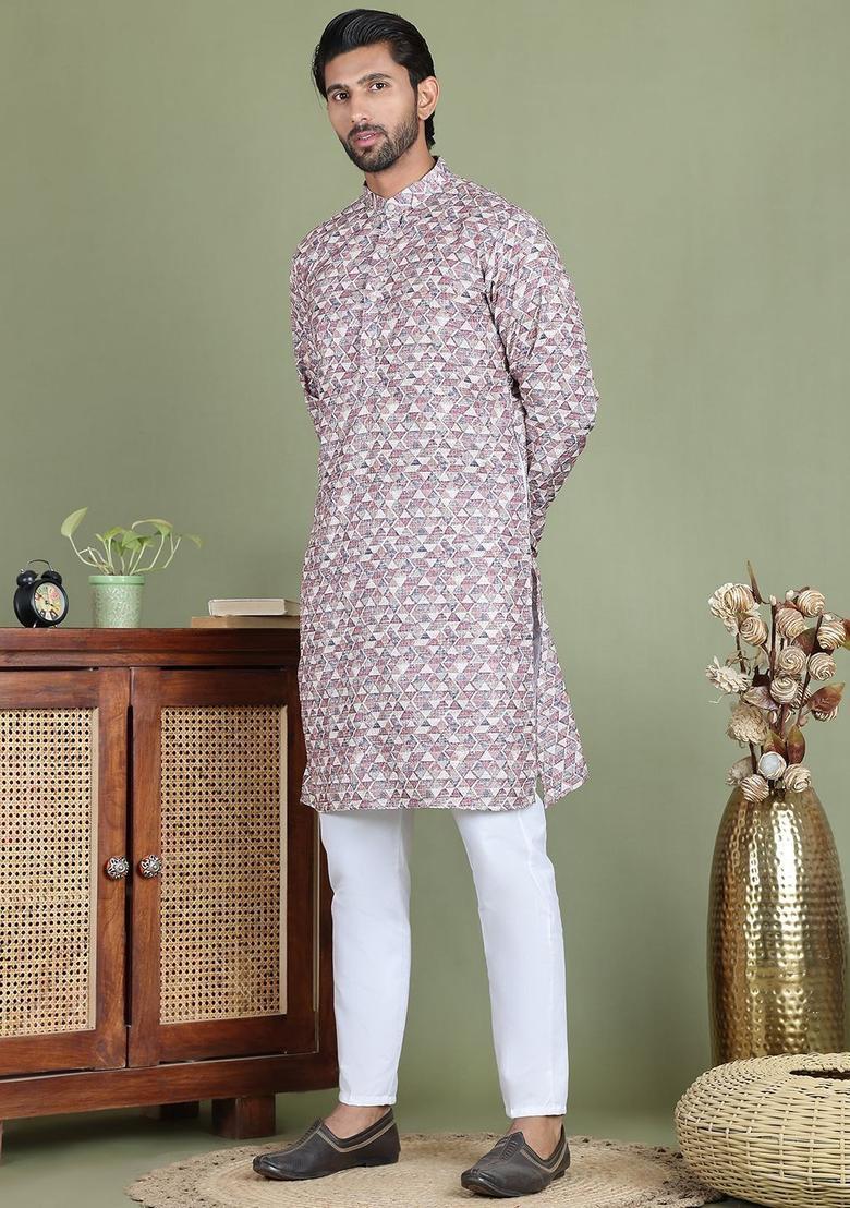 Brown Printed Cotton Kurta Set For Men - Indya