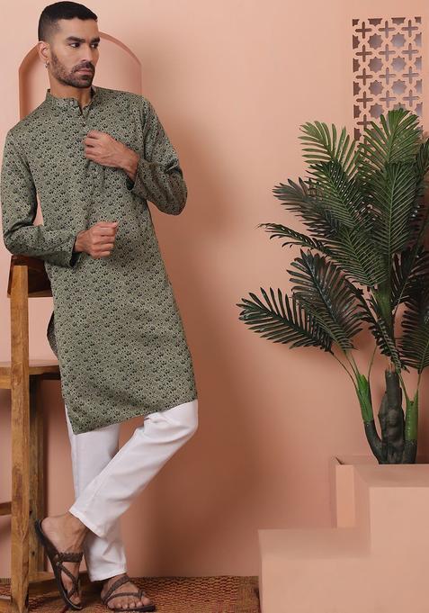 Black Woven Design Silk Kurta Set For Men