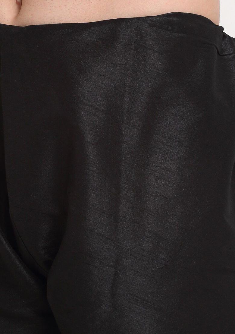 Black Woven Design Silk Kurta Set For Men - Indya