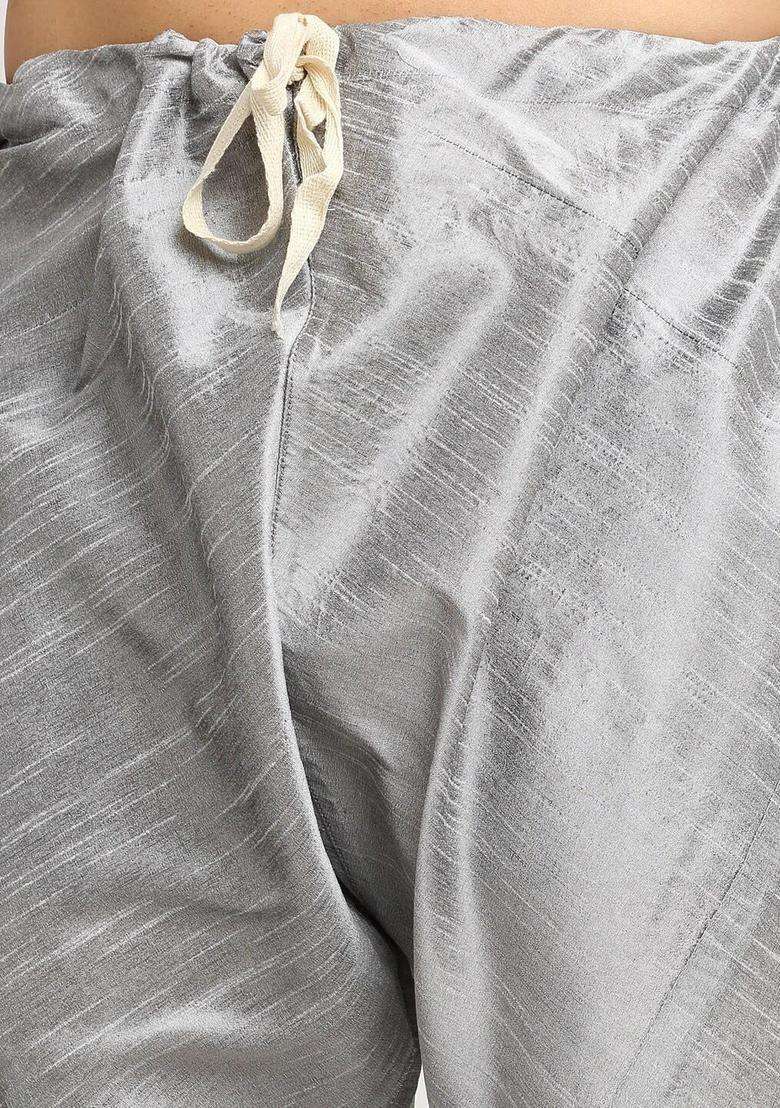 Silver Self Design Silk Blend Kurta Set For Men - Indya