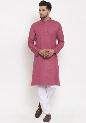 Coral Solid Cotton Kurta Set For Men
