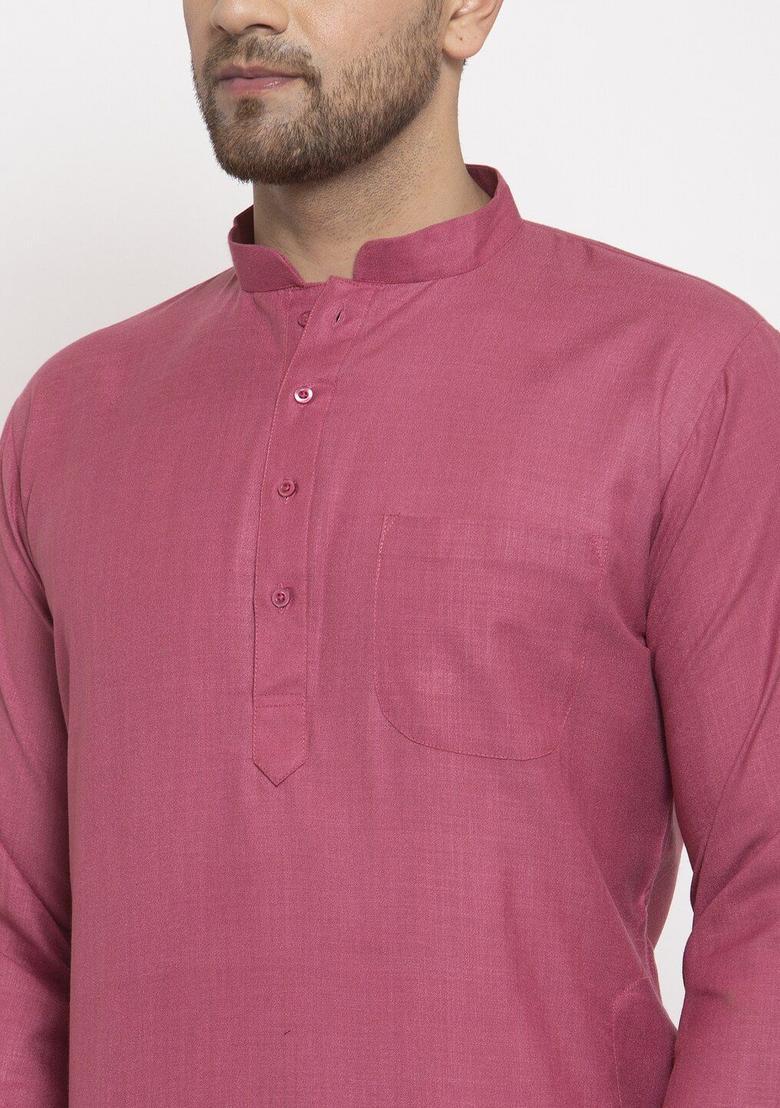 Coral Solid Cotton Kurta Set For Men - Indya