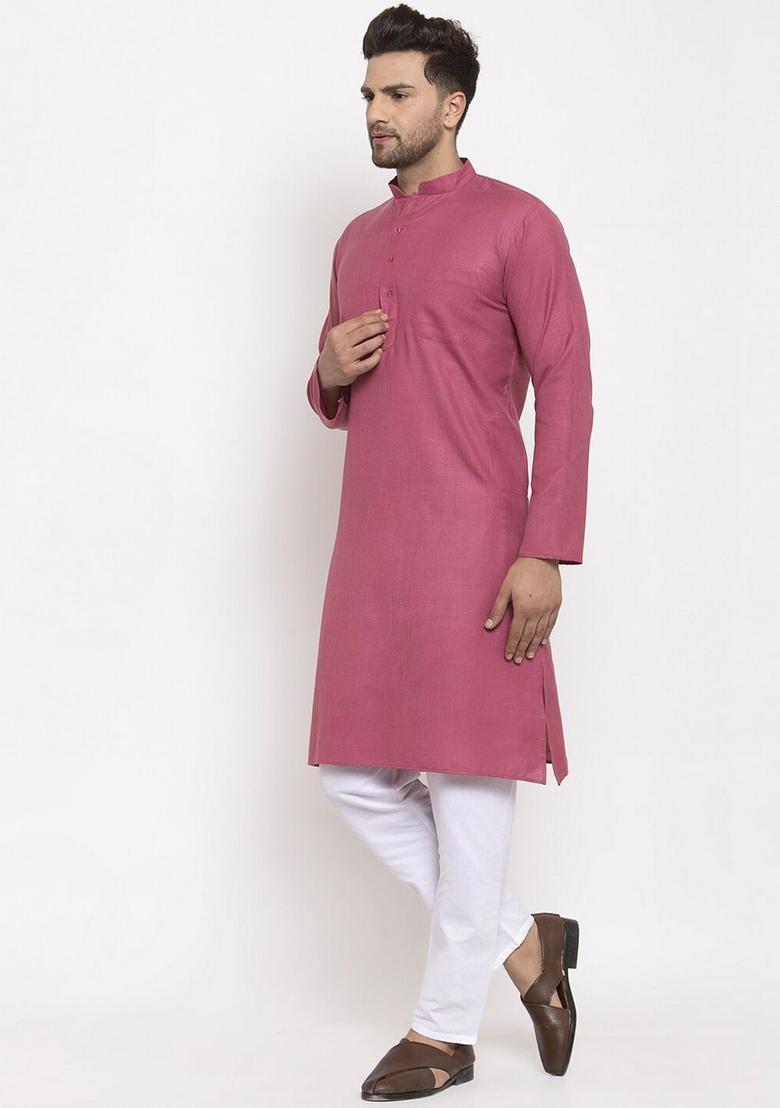 Coral Solid Cotton Kurta Set For Men - Indya