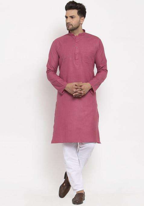 Coral Solid Cotton Kurta Set For Men