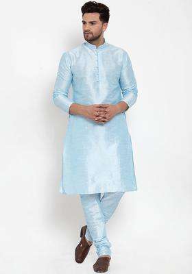Blue Striped Silk Kurta Set For Men