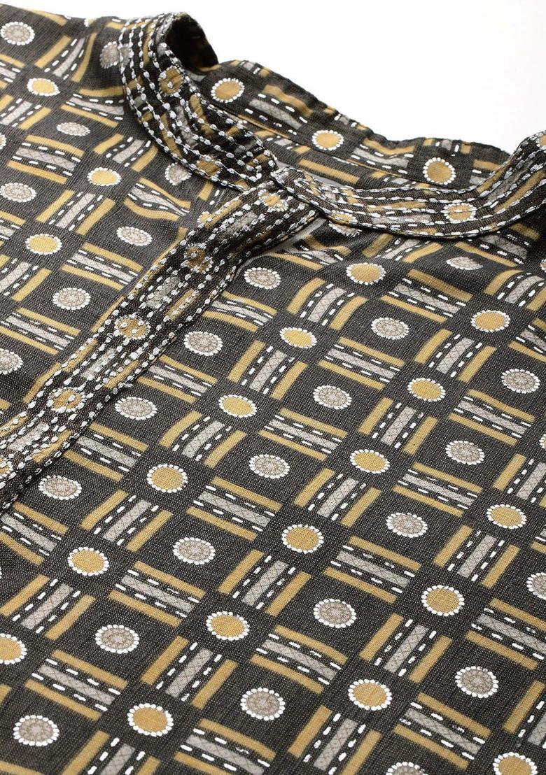 Grey Printed Viscose Kurta Set For Men - Indya