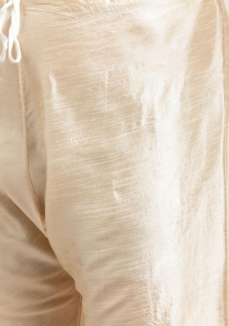 Gold Woven Design Silk Kurta Set For Men - Indya