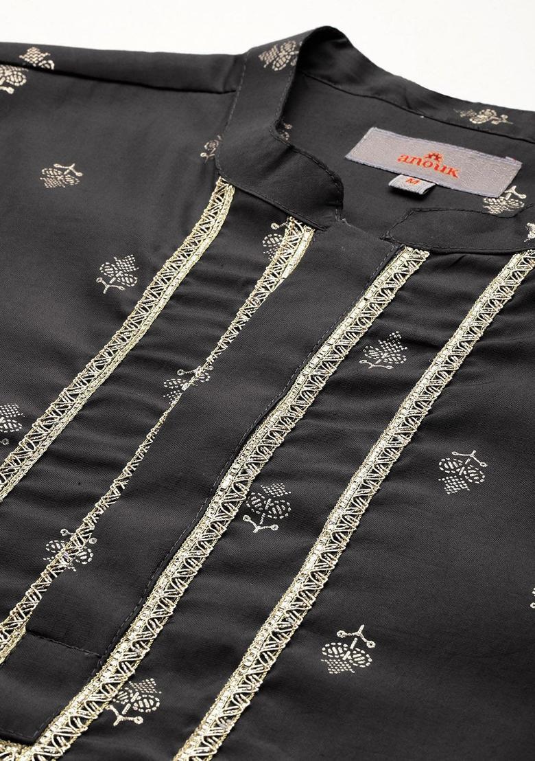 Grey Printed Viscose Kurta Set For Men - Indya