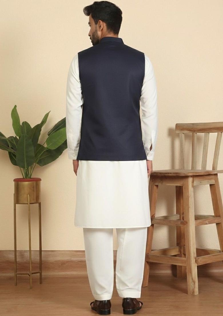 Beige Solid Cotton Kurta Set For Men - Indya