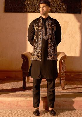 Brown Yoke Design Cotton Kurta Set For Men