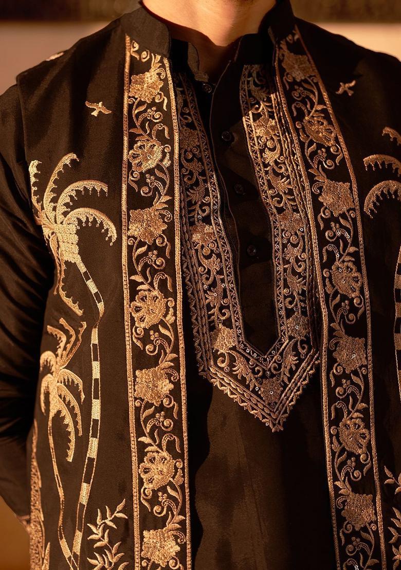 Brown Yoke Design Cotton Kurta Set For Men - Indya