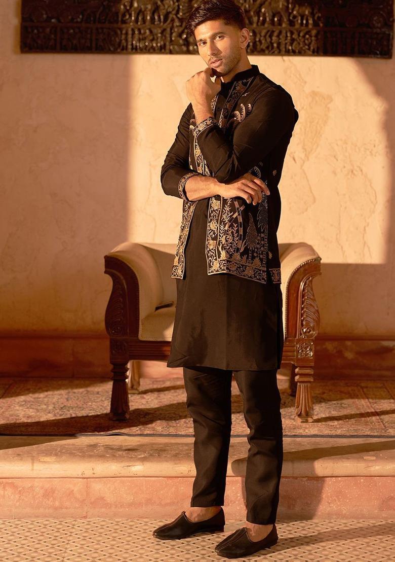 Brown Yoke Design Cotton Kurta Set For Men - Indya