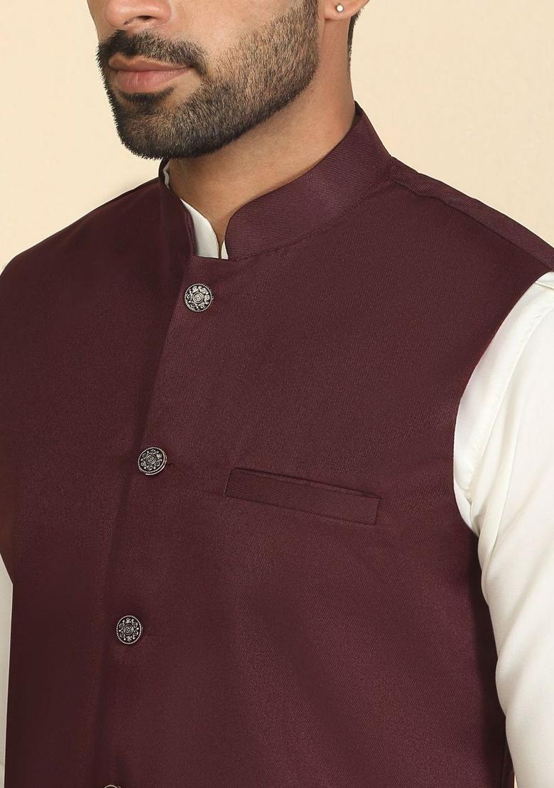 Beige Solid Cotton Kurta Set For Men - Indya