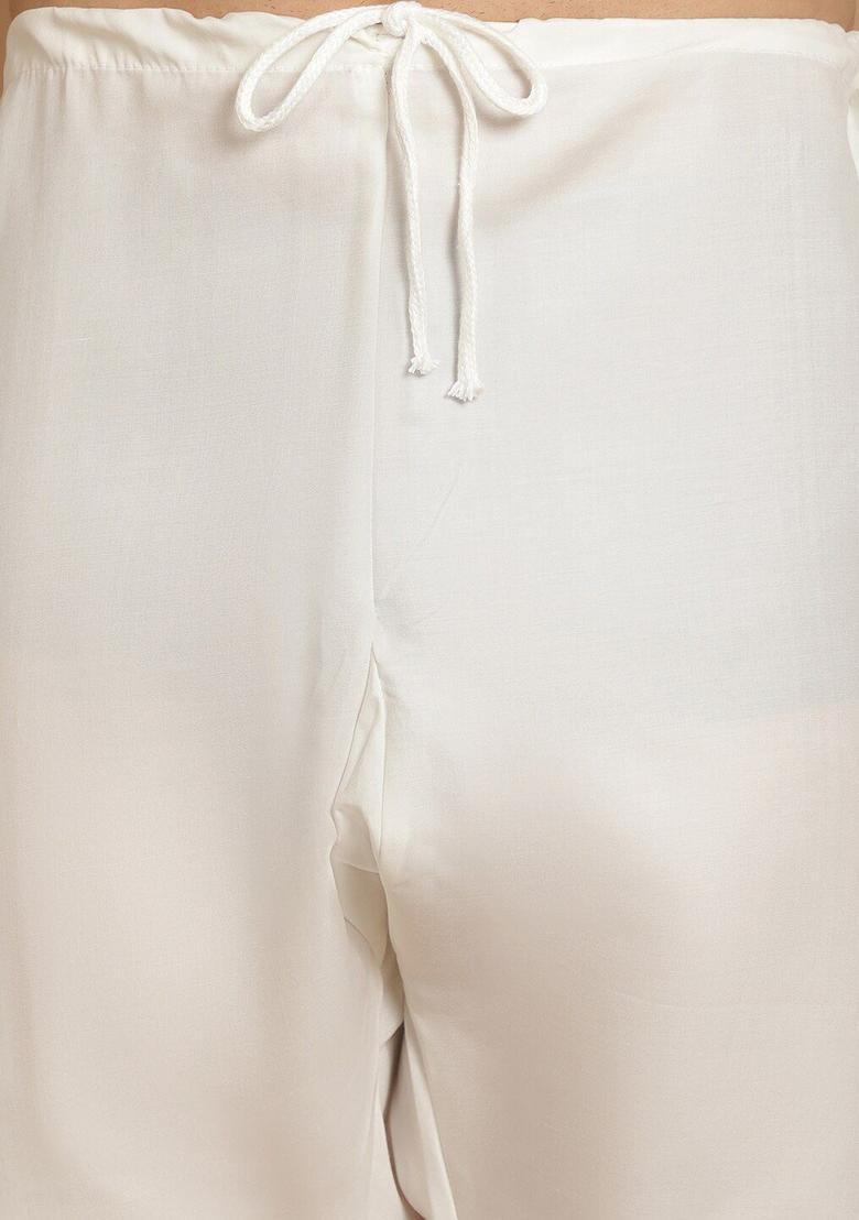 Peach Embroidered Silk Kurta Set For Men - Indya