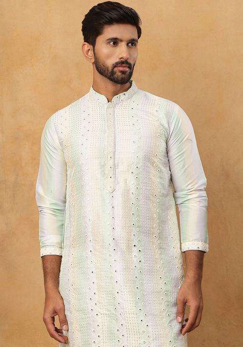 Multi Printed Silk Blend Kurta Set For Men