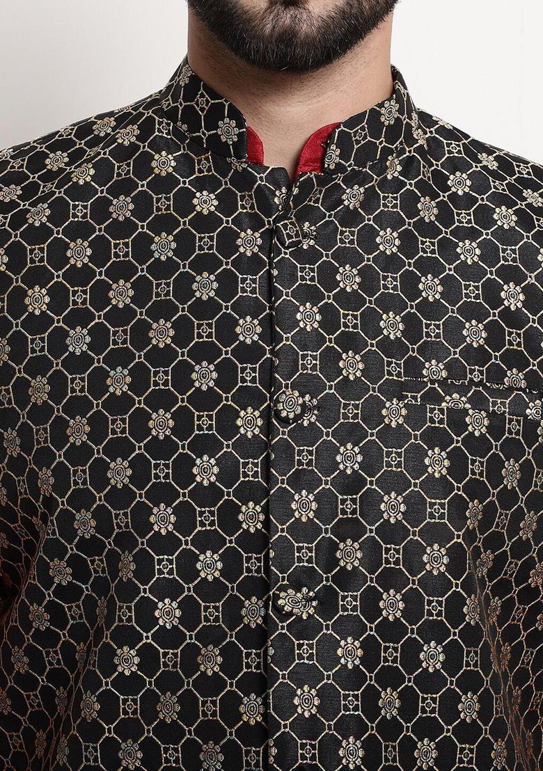 Maroon Embroidered Silk Kurta Set For Men - Indya