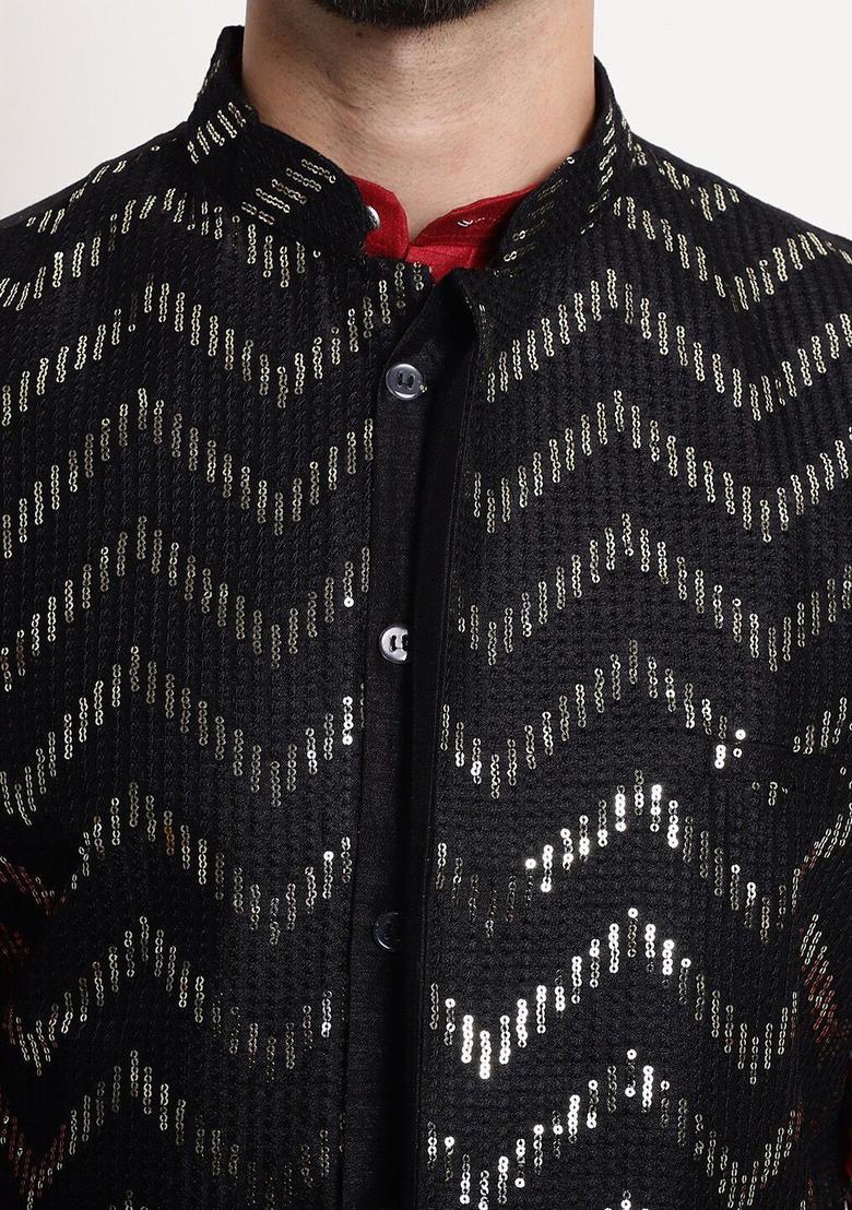 Maroon Embroidered Silk Kurta Set For Men - Indya