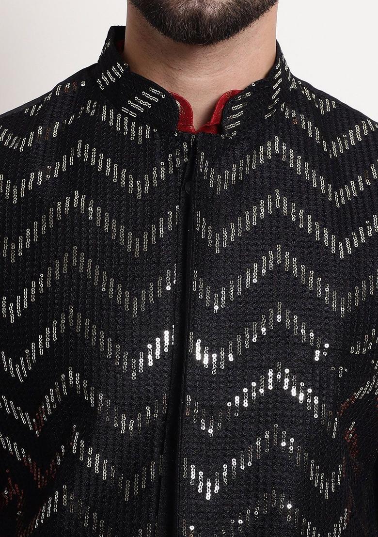 Maroon Printed Silk Kurta Set For Men - Indya