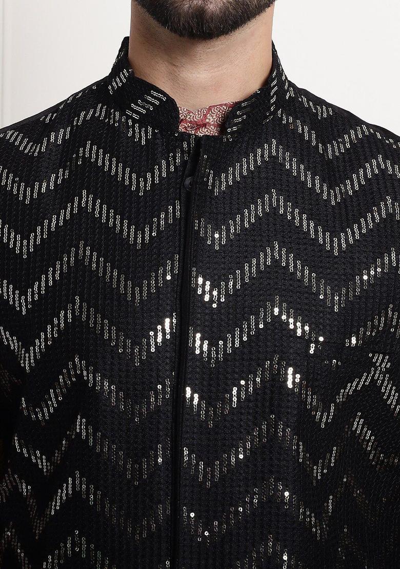 Maroon Woven Design Silk Kurta Set For Men - Indya