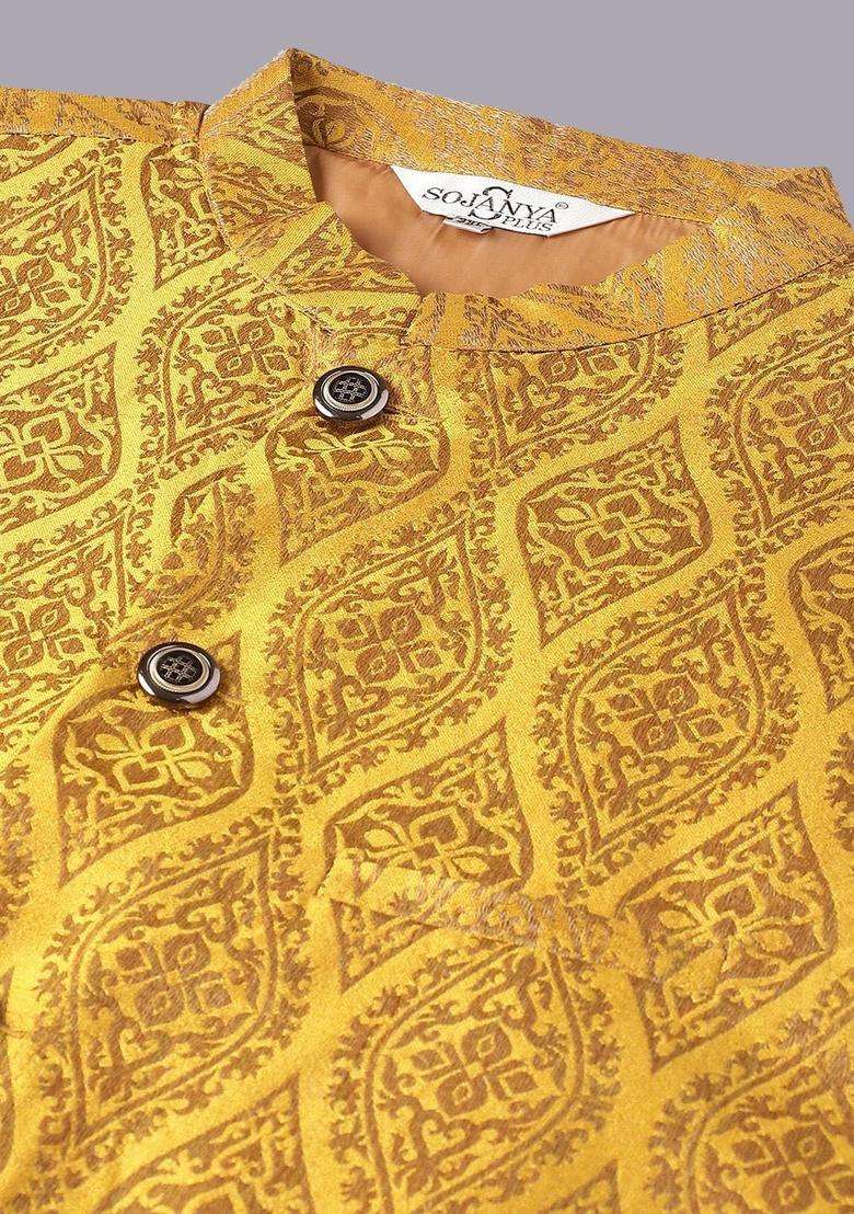 Blue Woven Design Silk Blend Kurta Set For Men - Indya