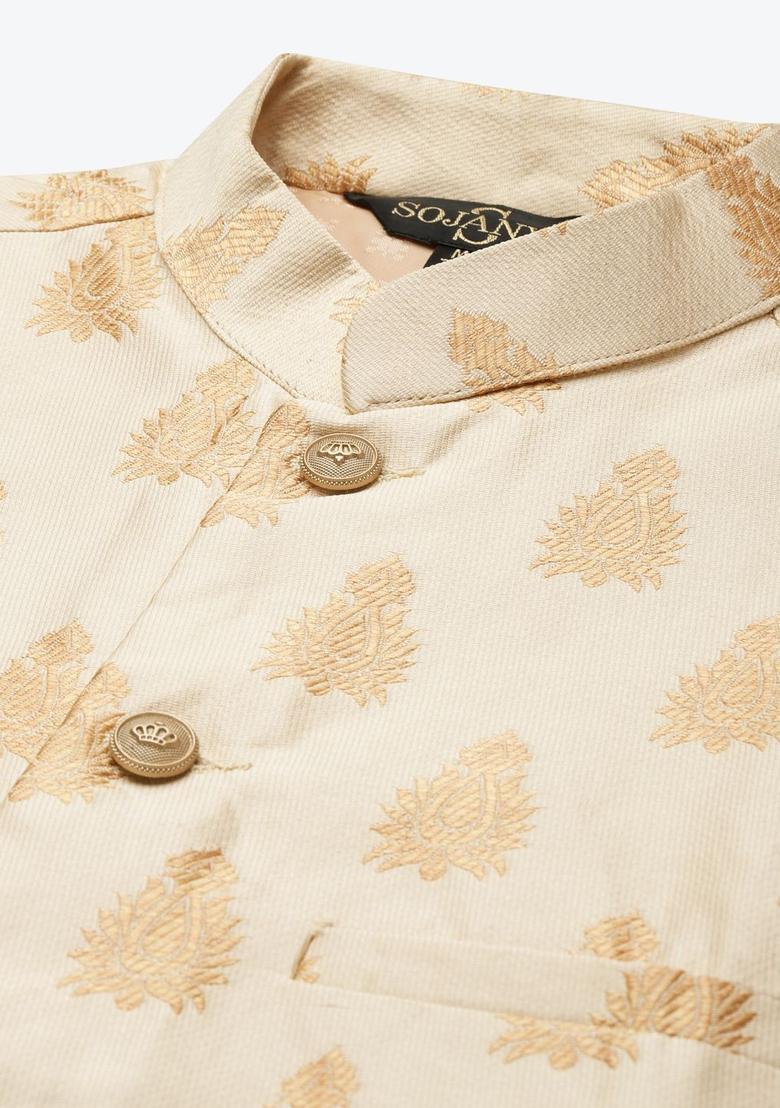 Pink Woven Design Silk Kurta Set For Men - Indya