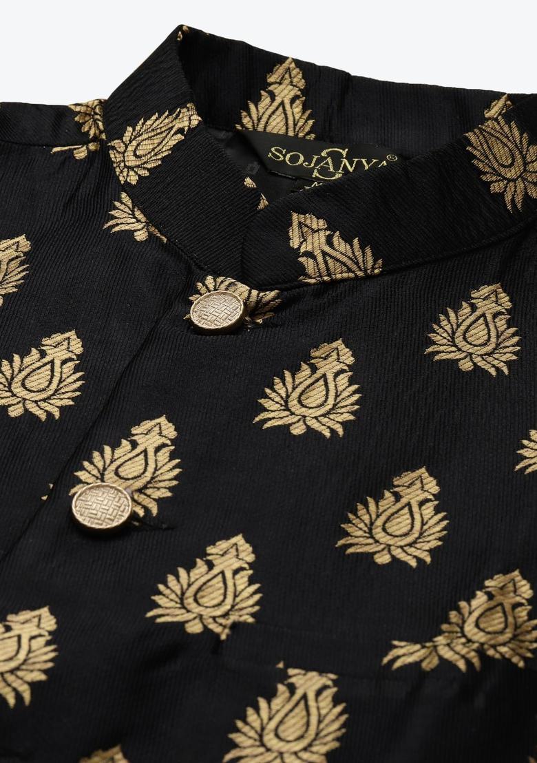 Pink Woven Design Silk Kurta Set For Men - Indya