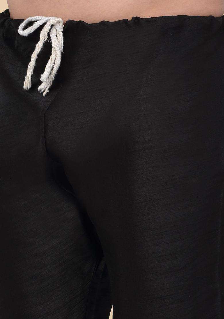 Black Woven Design Silk Blend Kurta Set For Men - Indya