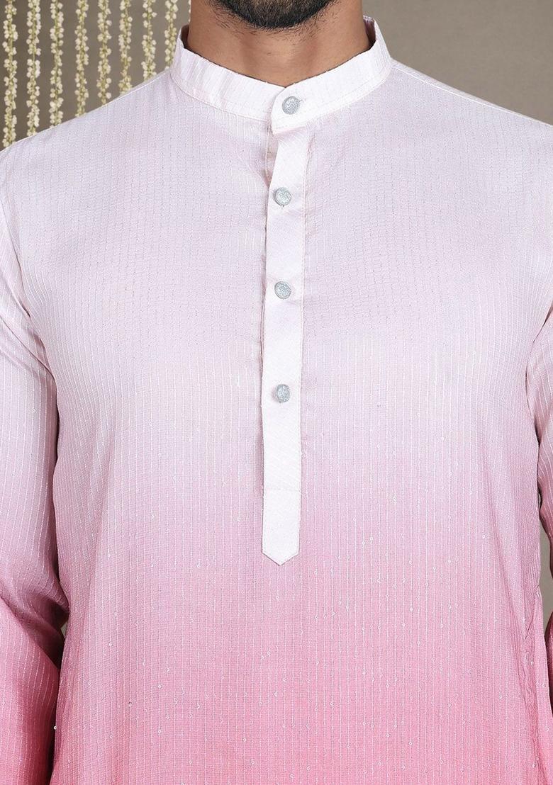 Pink Dyed Cotton Kurta Set For Men - Indya