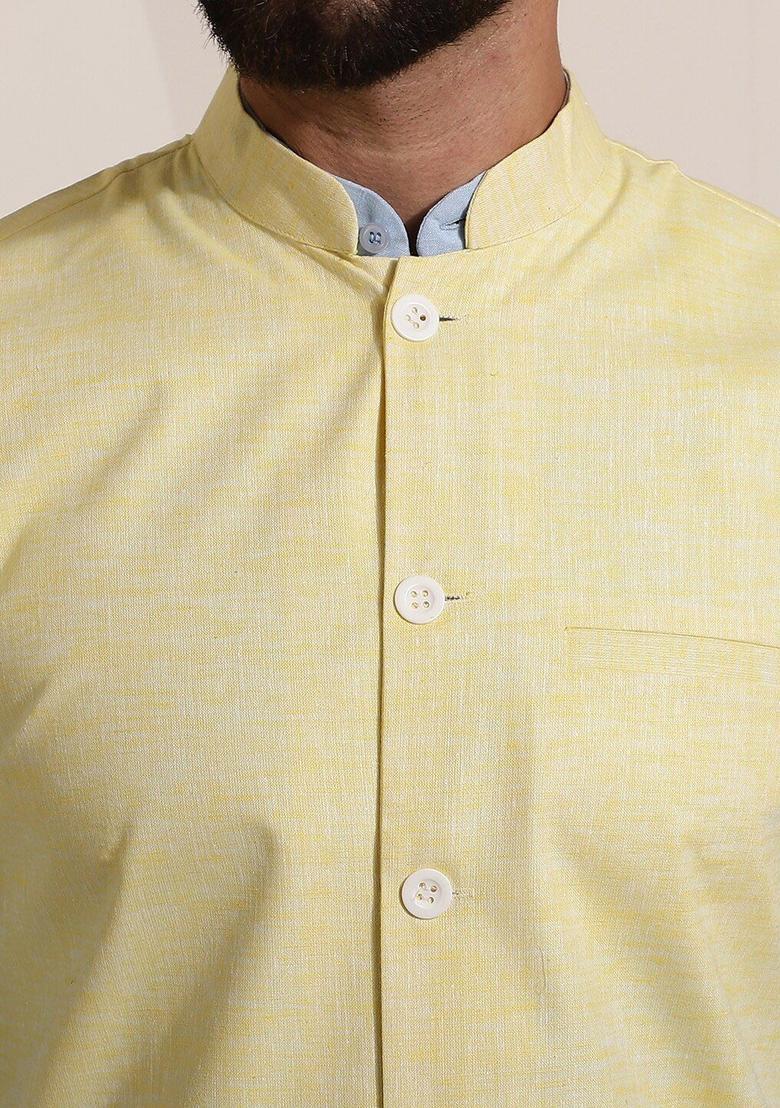 Blue Solid Cotton Kurta Set For Men - Indya