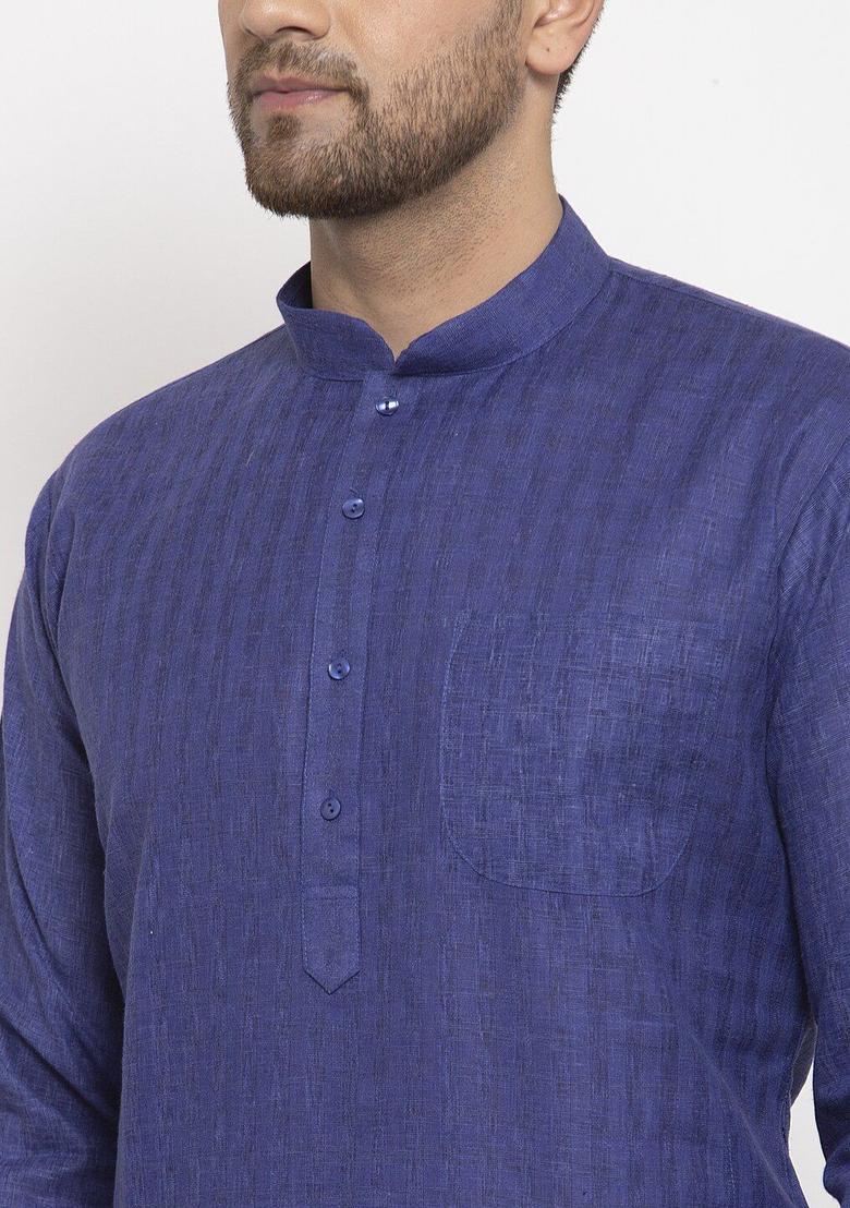 Blue Woven Design Cotton Kurta Set For Men - Indya