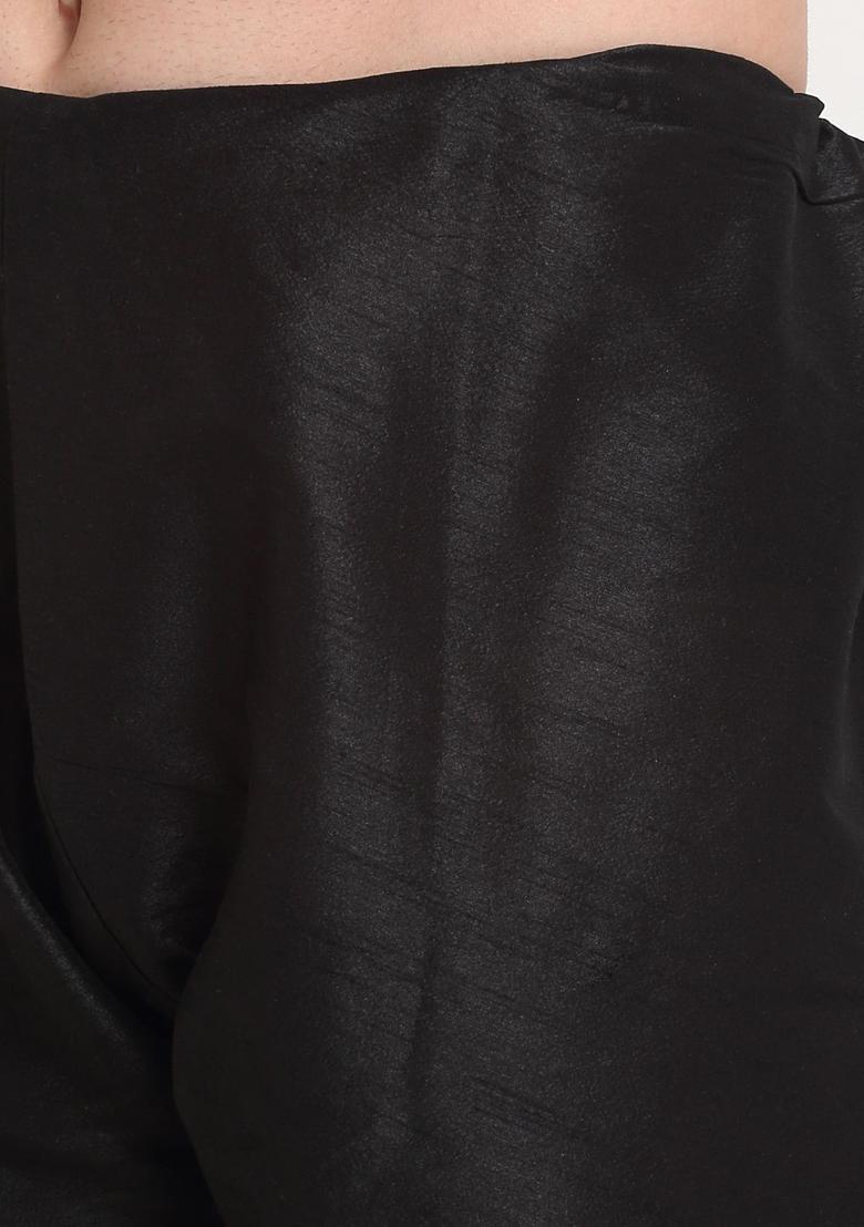 Black Woven Design Silk Kurta Set For Men - Indya