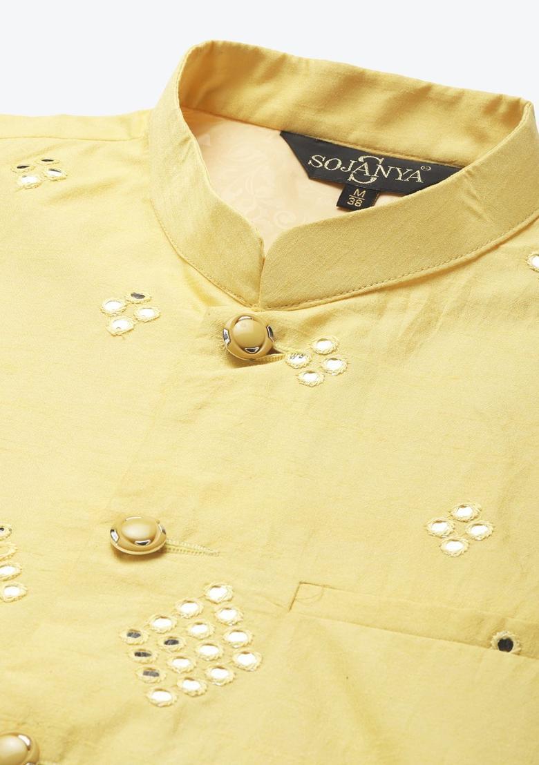 Maroon Woven Design Silk Kurta Set For Men - Indya