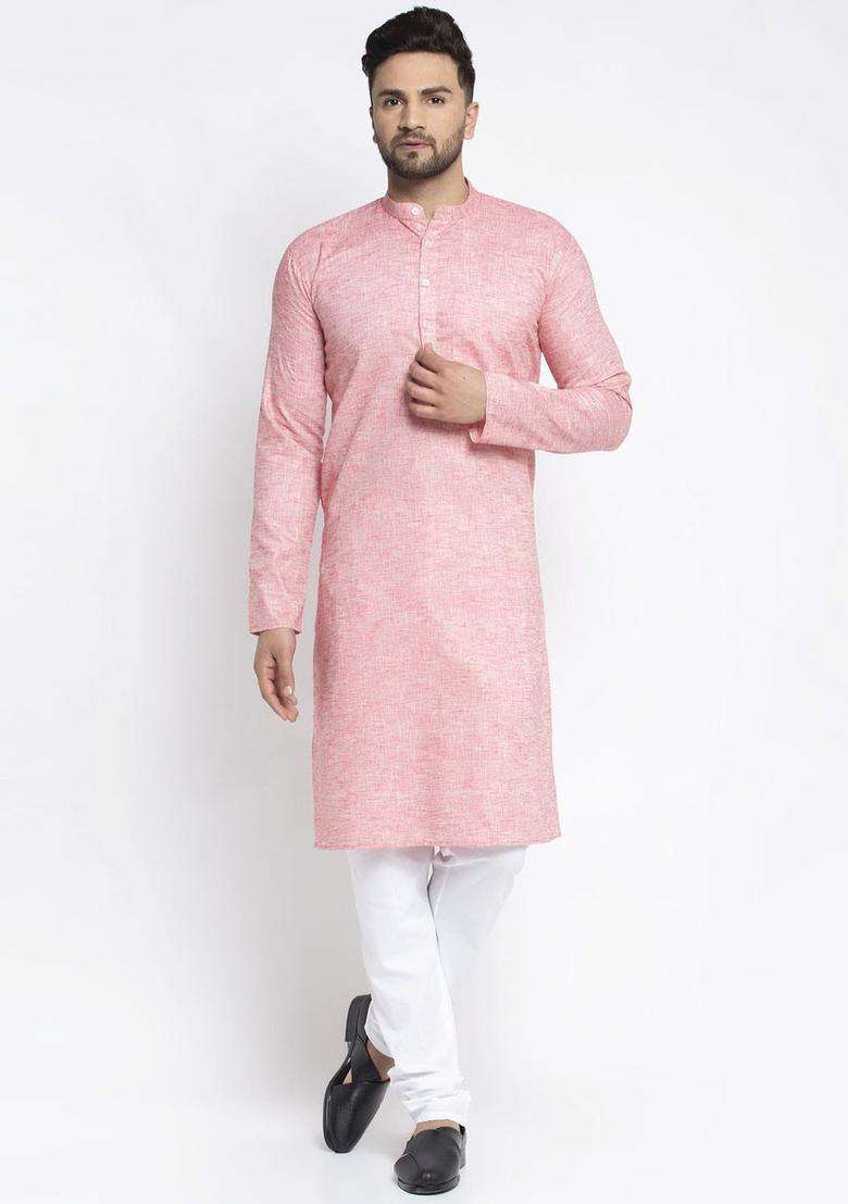 Coral Self Design Linen Kurta Set For Men - Indya