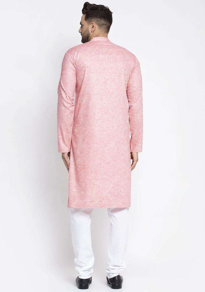 Coral Self Design Linen Kurta Set For Men - Indya