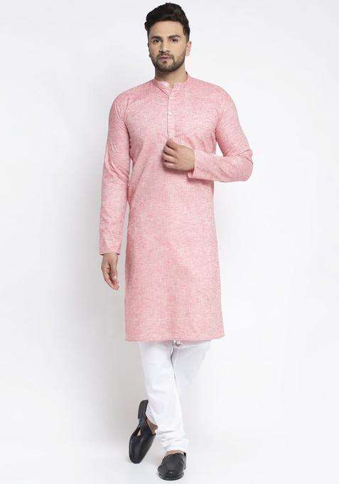 Coral Self Design Linen Kurta Set For Men