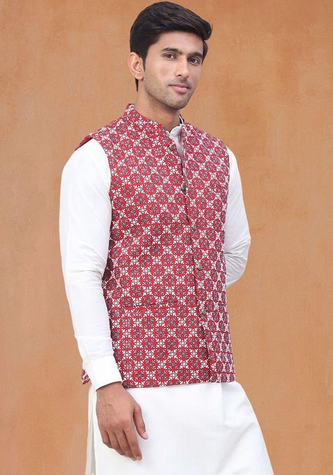 White Solid Silk Kurta Set For Men