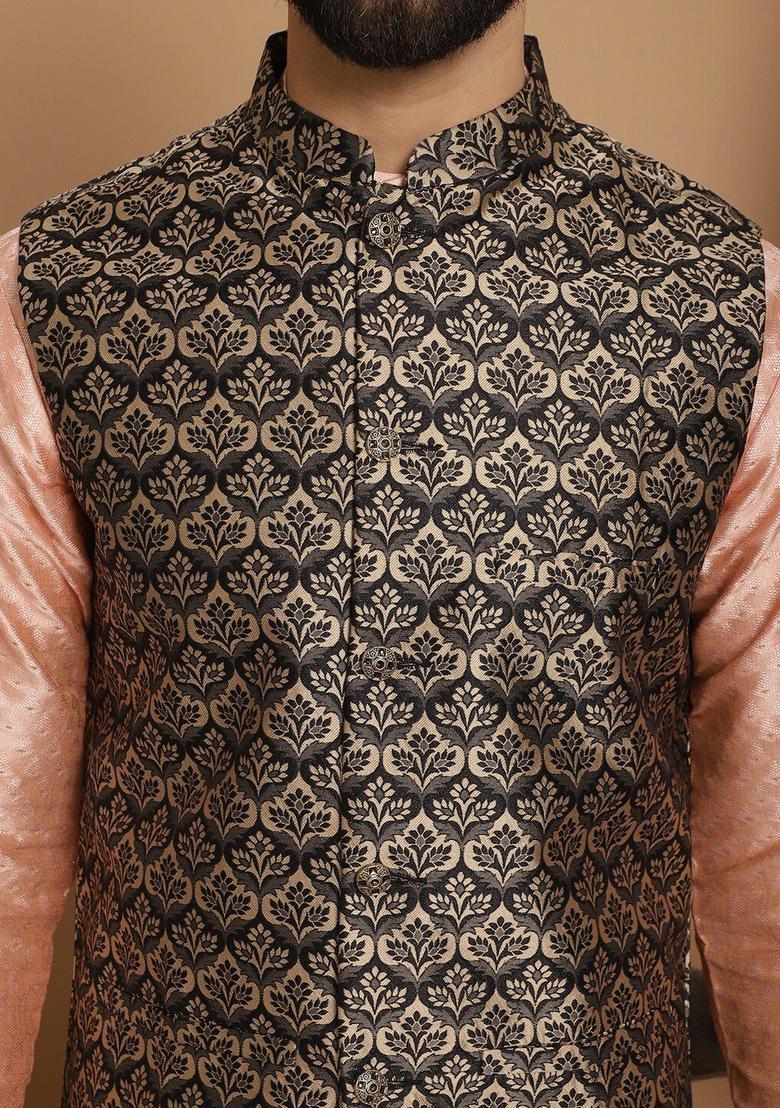 Pink Embroidered Silk Kurta Set For Men - Indya