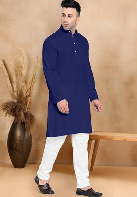 Grey Solid Cotton Kurta Set For Men