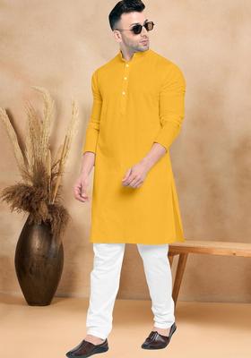 Grey Solid Cotton Kurta Set For Men