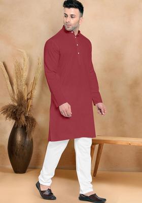 Grey Solid Cotton Kurta Set For Men